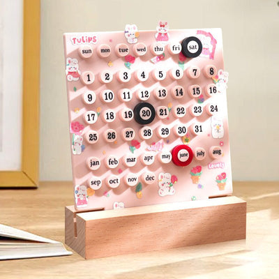 Pink DIY Ring Perpetual Calendar - Creative Acrylic Desktop Calendar with Adjustable Rings