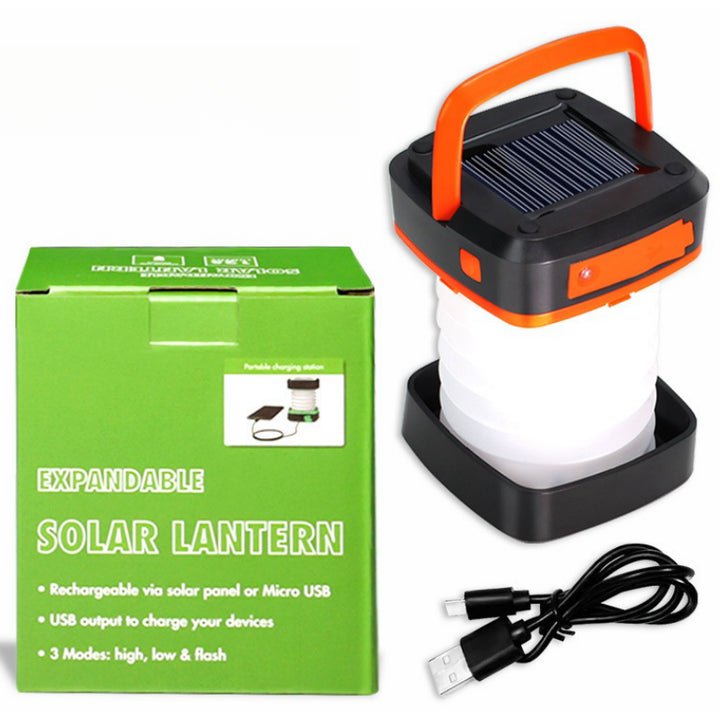 Orange Collapsible Solar LED Camping Lantern with USB Charging - Portable Outdoor Light