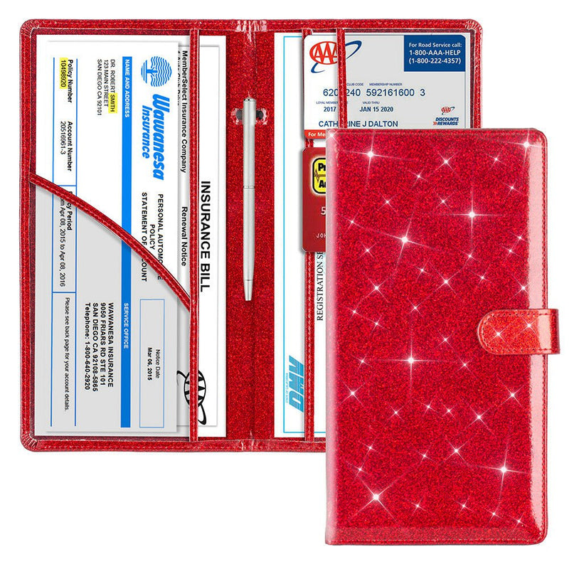 Red Sparkling Document Organizer Wallet - 24x12.8cm, Lightweight and Durable