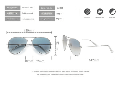 Black Frame Gradient Blue Glass Lens Classic Aviator Sunglasses - UV400 Protection with Metal Frame