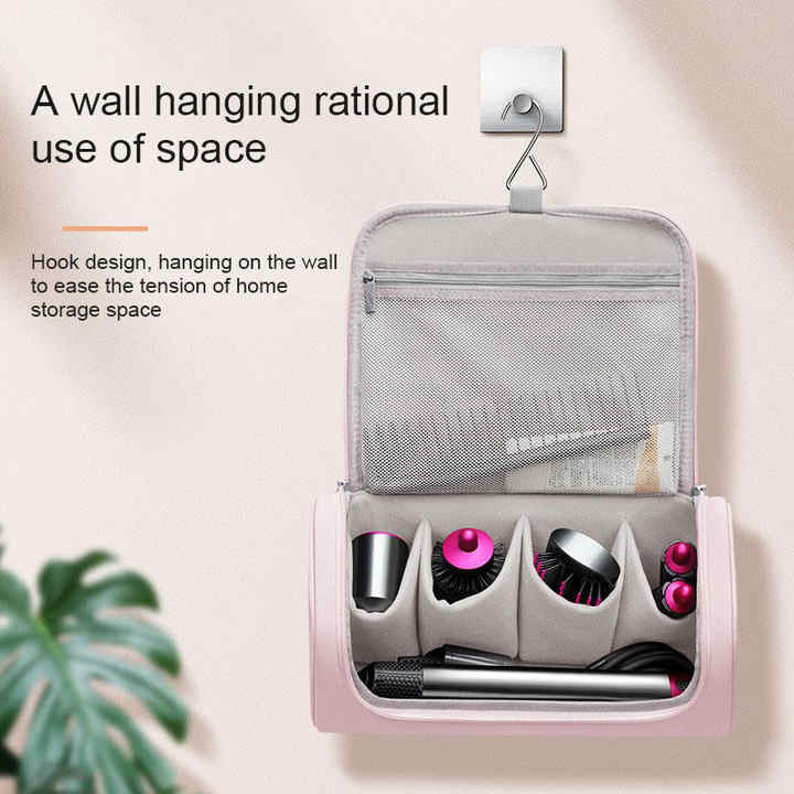 Grey Portable Hair Styling Tool Organizer - Travel Storage Bag with Compartments