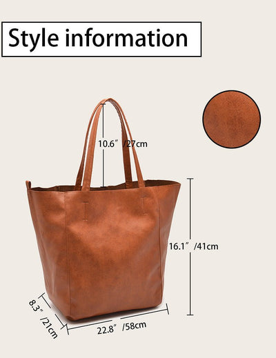 Brownish Classic Large PU Leather Tote Bag with Inner Pouch - Elegant and Functional