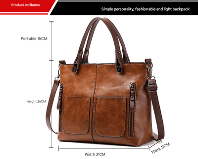 Black Women's Classic PU Leather Tote Bag with Double Handles - Multi-Pocket Shoulder Bag in Black