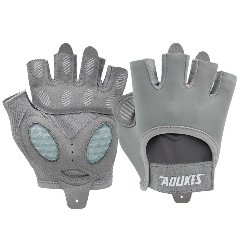 L Grey Breathable Gym Training Gloves with Non-Slip Palm Grip