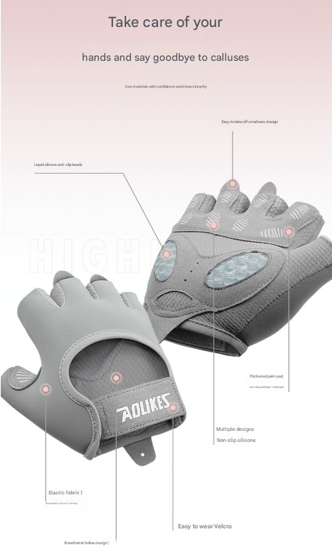 L Grey Breathable Gym Training Gloves with Non-Slip Palm Grip