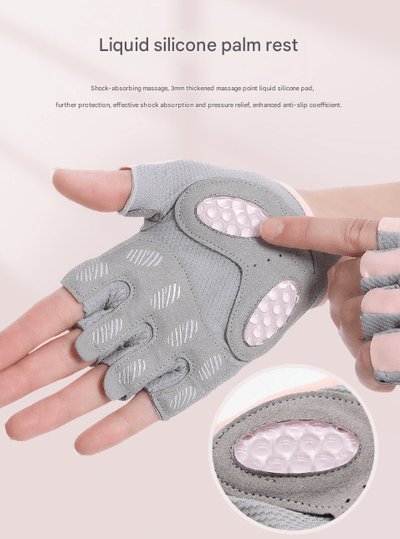 L Grey Breathable Gym Training Gloves with Non-Slip Palm Grip