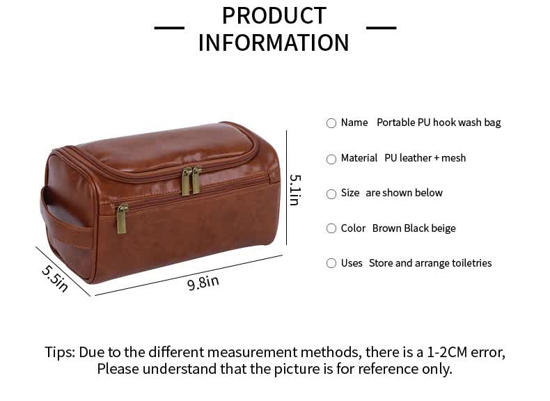 Tawny Premium PU Leather Travel Toiletry Bag with Zipper Compartments