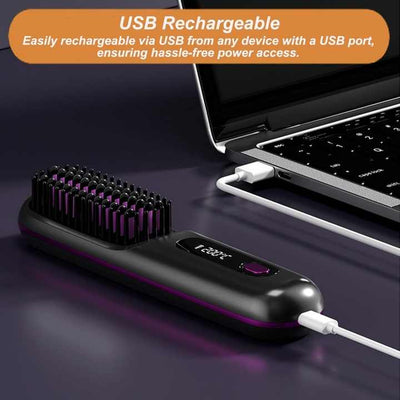 Beige Portable Electric Hair Straightening Brush