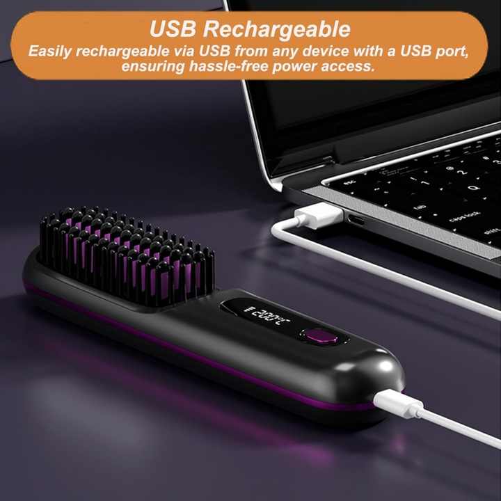 Beige Portable Electric Hair Straightening Brush