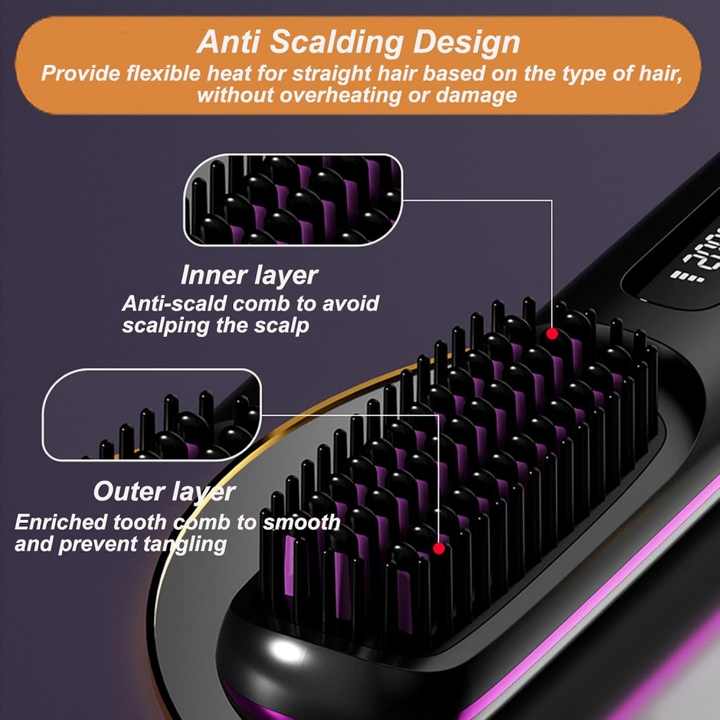 Pink Portable Electric Hair Straightening Brush