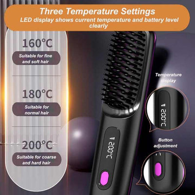 Pink Portable Electric Hair Straightening Brush