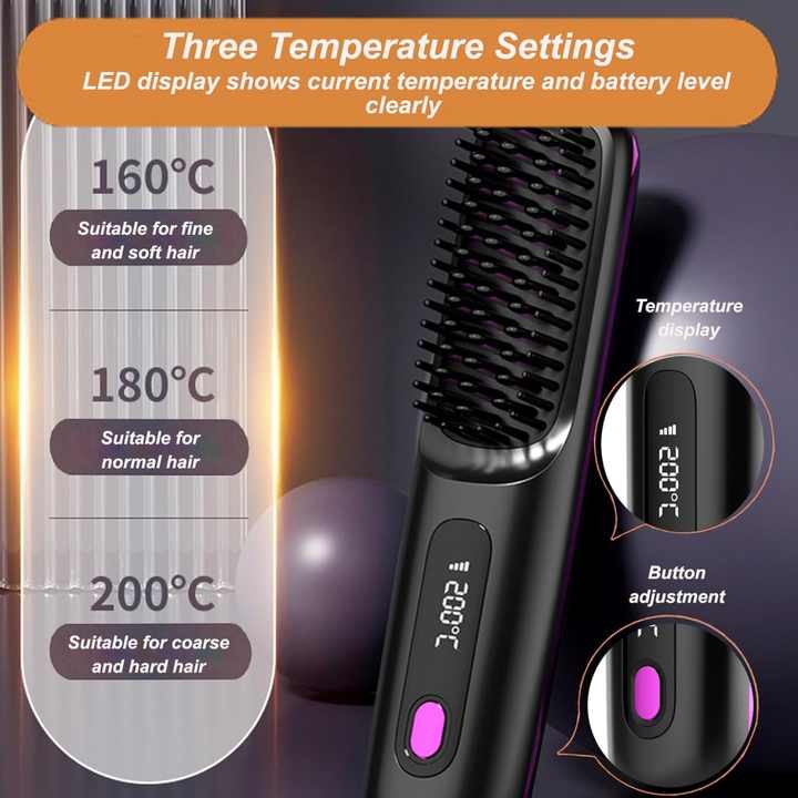 Purple Portable Electric Hair Straightening Brush