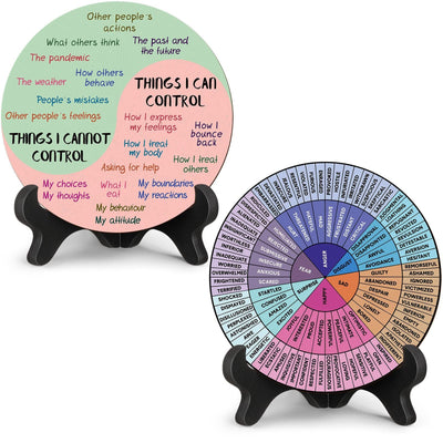 2 PCS for Each One Purple Emotion Wheel and Control Circle with Display Stands for Personal Development