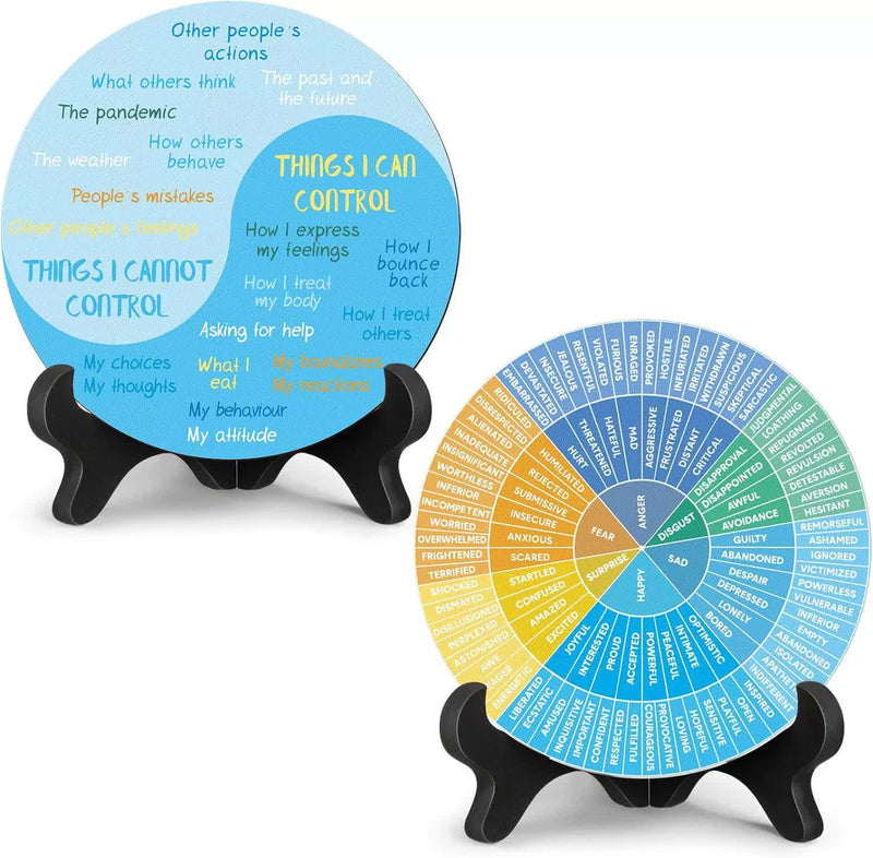 2 PCS for Each One Blue Scheme Emotion Wheel and Control Circle with Display Stands for Personal Development