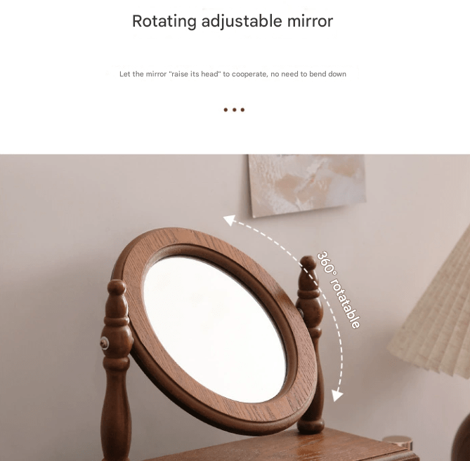 Square-shaped Wooden Tabletop Vanity Mirror, Elegant Design