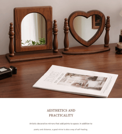 Square-shaped Wooden Tabletop Vanity Mirror, Elegant Design