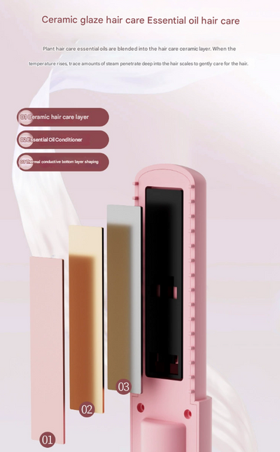 Black-red Portable Two-in-One Wireless Hair Straightener and Curler with Six Temperature Settings and Intelligent Liquid Crystal Display