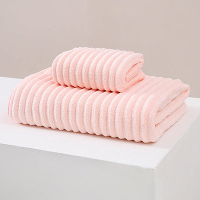 Striped Model Pink Luxury White Bath Towel and Hand Towel Set - Ultra Soft and Absorbent