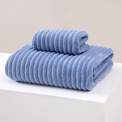 Striped Model Blue Luxury White Bath Towel and Hand Towel Set - Ultra Soft and Absorbent