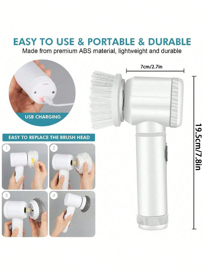 White Electric Cleaning Brush with Multiple Attachments - Rechargeable and Versatile for Home and Kitchen Use