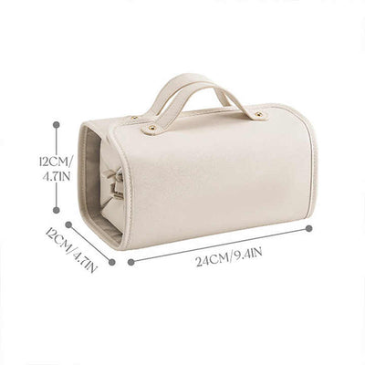 Beige Elegant Cosmetic Bag with Handle - Stylish and Compact for Travel and Storage