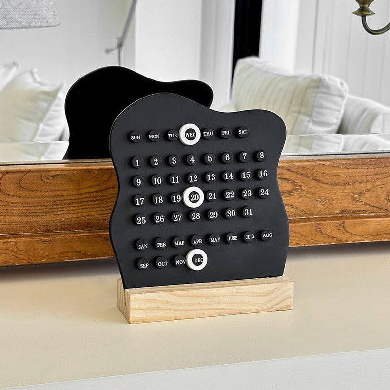 2 PCS Black Minimalist Wooden Desktop Calendar Set - Stylish and Functional for Organizing Your Time