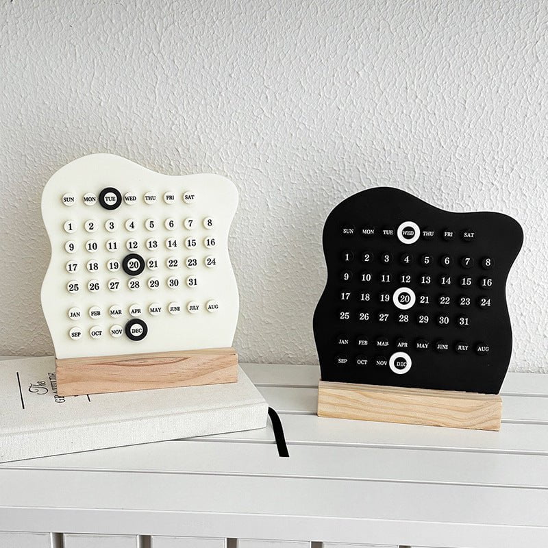 2 PCS Black Minimalist Wooden Desktop Calendar Set - Stylish and Functional for Organizing Your Time