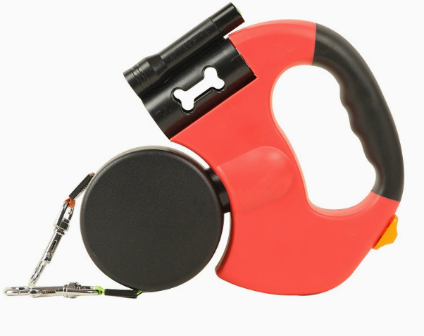 Red Replaceable Battery Dog Leash with Flashlight - Ideal for Night Walks, Suitable for Small to Large Breeds