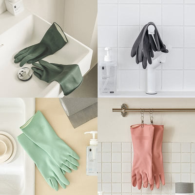 Grey Set of 3 Pairs of Durable Rubber Gloves - Waterproof, Comfortable, Ideal for Household and Cleaning Tasks