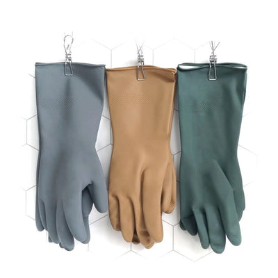 Grey Set of 3 Pairs of Durable Rubber Gloves - Waterproof, Comfortable, Ideal for Household and Cleaning Tasks
