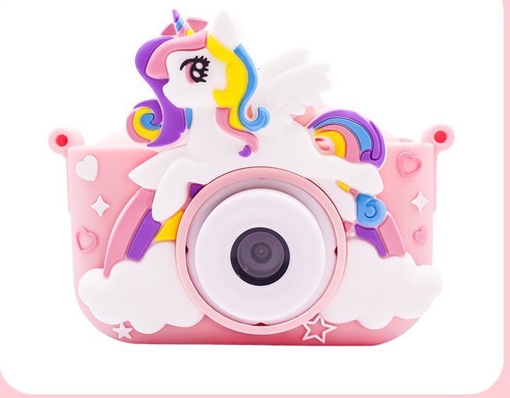 Pink Unicorn Motifs Cute Kids Digital Camera - Cat-Themed HD Camera with 32GB Memory Card