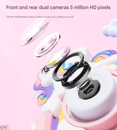 Pink Unicorn Motifs Cute Kids Digital Camera - Cat-Themed HD Camera with 32GB Memory Card