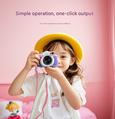 Pink Mouse Motifs Cute Kids Digital Camera - Cat-Themed HD Camera with 32GB Memory Card