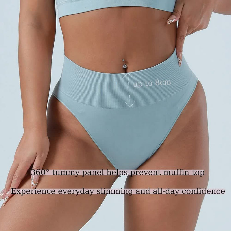 L Blue Seamless High-Waist Ribbed Bra & Panty Set - Wireless Stretchy Underwear