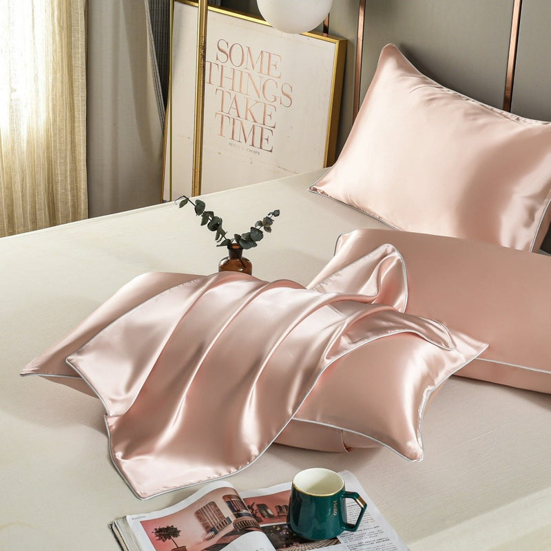 Pink Luxury Double-Sided Satin Silk Pillowcase - Summer Cooling Polyester Pillow Cover Set(Without Pillow Core)