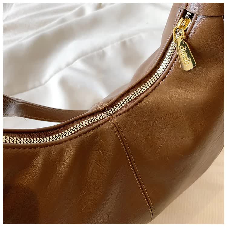 Brown Vintage PU Leather Shoulder Bag - Women&