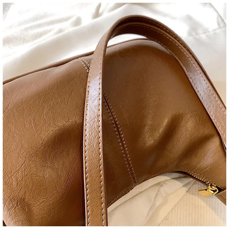 Brown Vintage PU Leather Shoulder Bag - Women&