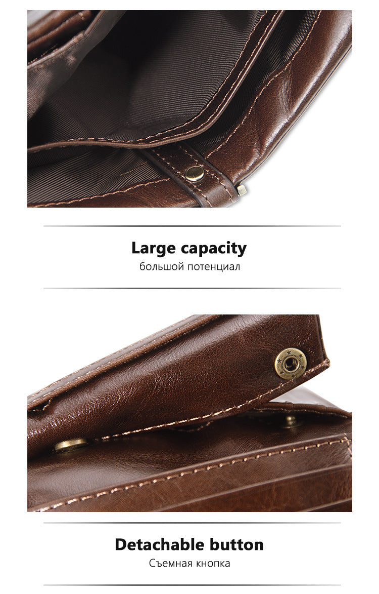 Brown Genuine Leather Tri-Fold Wallet - Fashionable Multi-Card Men&