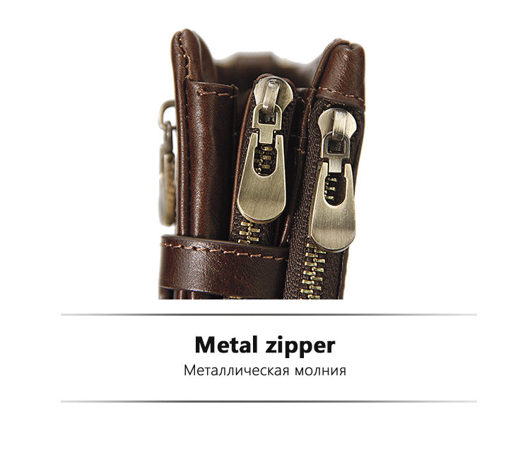 Brown Genuine Leather Tri-Fold Wallet - Fashionable Multi-Card Men&