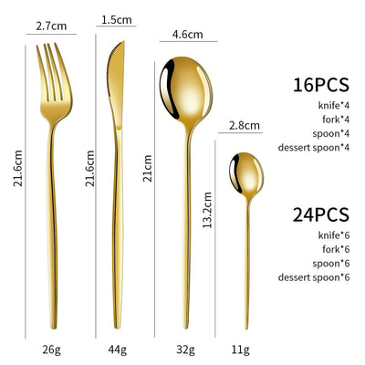 Green And Gold Patchwork Colours 410 Stainless Steel 16-Piece Flatware Set – Elegant Dinnerware with Knife, Fork, Spoon for 4 People