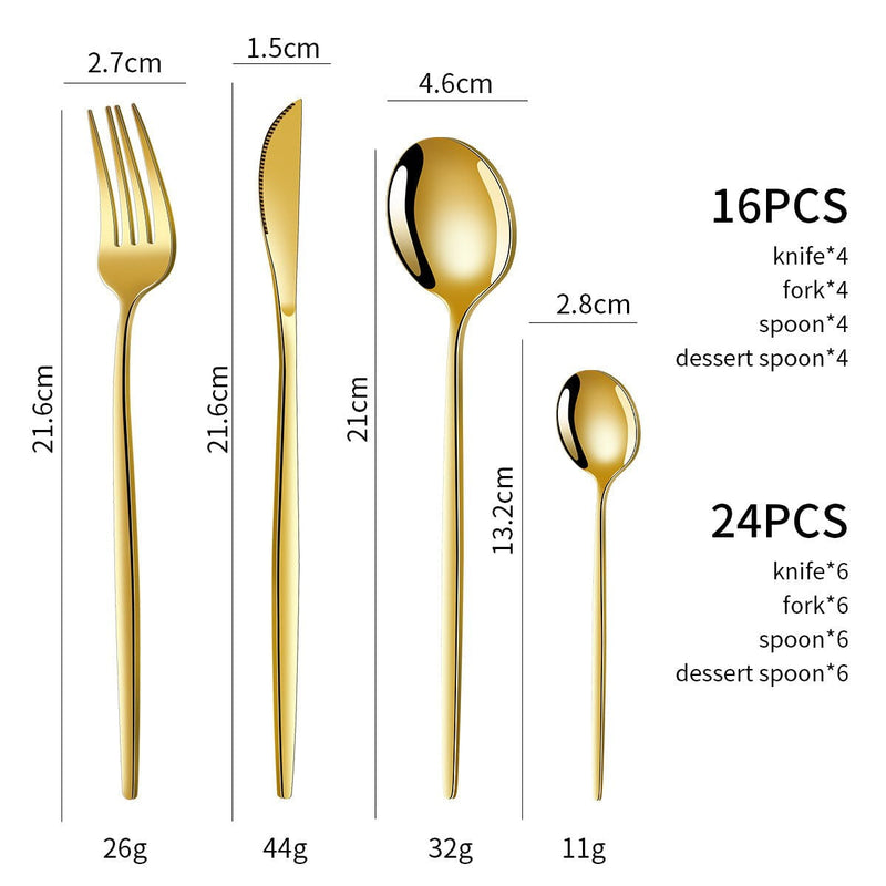 Green And Gold Patchwork Colours 410 Stainless Steel 16-Piece Flatware Set – Elegant Dinnerware with Knife, Fork, Spoon for 4 People