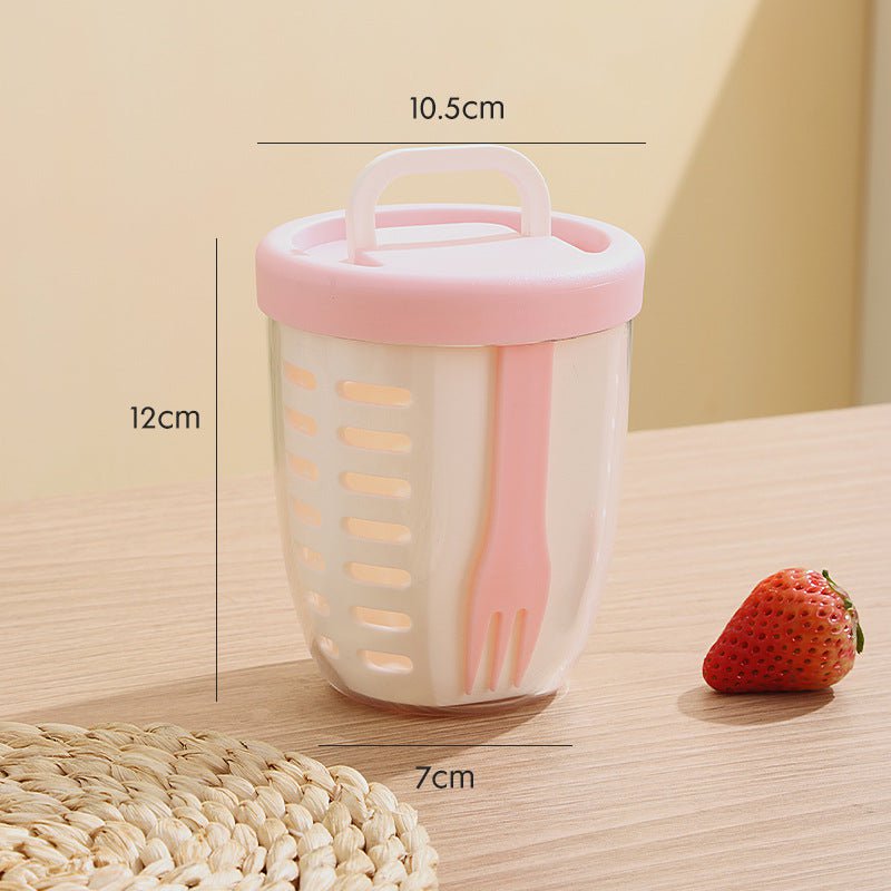 2 Pcs Pink Portable Leakproof Fruit and Salad Storage Box with Draining Function, Sealed Fresh-Keeping Bento Lunch Box with Fork, AS+PP+Silicone Material