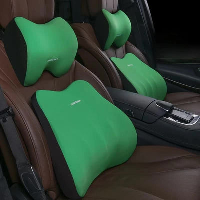 Green Memory Foam Car Seat Neck and Lumbar Support Set - Ergonomic Cushion for Office, Home, and Driving