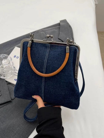 Dark Blue Handmade Denim Patchwork Small Crossbody Bag - Women's Shoulder & Handbag with Vintage Style