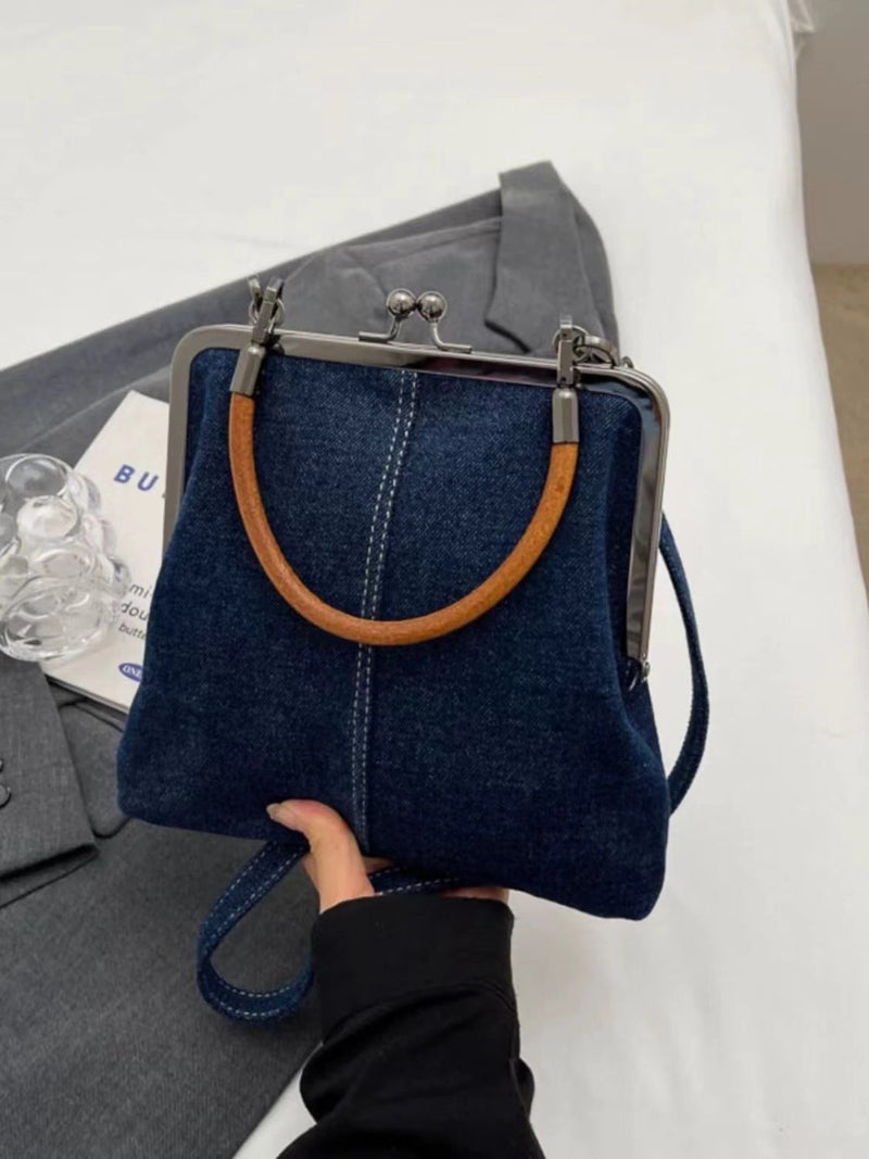 Dark Blue Handmade Denim Patchwork Small Crossbody Bag - Women&
