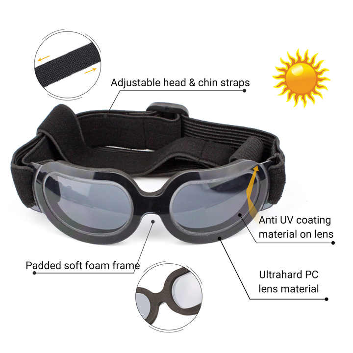 Blue Lenses Pet Sunglasses for Dogs and Cats – UV Protection, Adjustable Strap, Anti-Wind and Anti-Fog Pet Goggles