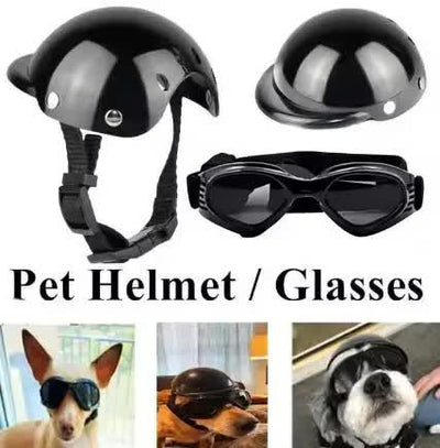 Size M Black Pet Helmet & Goggles Set - Adjustable Safety Gear for Dogs, UV Protection, Durable ABS Material, Stylish Outdoor Accessory