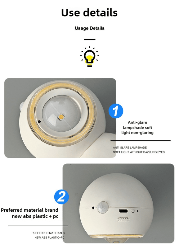 2 Pcs White Rechargeable Magnetic USB Table Lamp & Wall Light - 3000K/4000K/6000K Adjustable Brightness with Anti-Glare Design