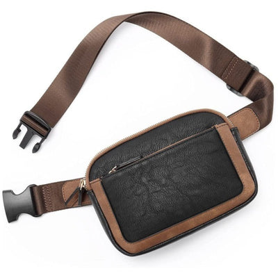 Black And Brown Color Matching Adjustable Waterproof PU Leather Waist Bag - Stylish Crossbody Belt Bag for Men & Women