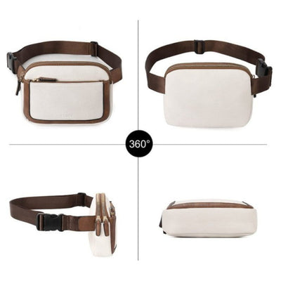 White And Brown Color Matching Adjustable Waterproof PU Leather Waist Bag - Stylish Crossbody Belt Bag for Men & Women